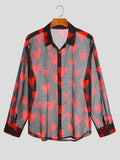 Tops American Style Men's Sexy Leisure Mesh Blouse Casual Male See-through Heart Printing Long-sleeved Shirts S-5XL