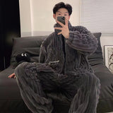 Warm Thick Pyjamas Sets Men Autumn Winter Flannel Sleepwear 2Piece /Set Zipper Nightwear Homewear Home Clothes