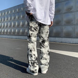 Mens Fashion Printed jeans Spring Mopping Trousers Jeans Korean Style High Street Loose Hip Hop Wide-leg Jean Pants