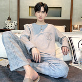 Fashion Autumn Letter Print Pajamas Sets for Men Plaid Pants Pure Cotton Male Sleepwear Big Yards 4XL Home Wear Lounge Nightwear