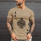 Men T-Shirt Summer Oversized T-Shirt Fashion Solid Color Striped Spades Print Shirt Card Pattern Casual Street Short Male Tops