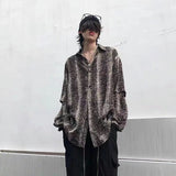 Harajuku vintage leopard shirt men women's design drape loose detachable fake two long-sleeved shirts punk goth hip hop blouse