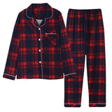 Long Sleeve Cardigan Sleepwear Clothes with Long Trousers Two Piece Sets Ladies Plaid Design Shirt Pajamas Home Pyjamas Women