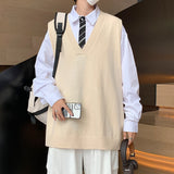 Foesce Sweater Vest Men V-neck Loose All-match Solid Simple Korean Style College Couples Popular Spring New Soft Fashion Knitted Design