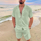 Summer Men's Suits Casual Two Piece Sets for Men Beach Cotton Linen Hawaiian Shirt Man Short Sleeve Button Shirt Shorts Outfits