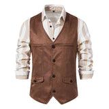 Vintage Vest Mens Faux leather V-Neck Sleeveless Jackets Fashion Single Breasted Casual Classical Suit Business Slim Fit Costume