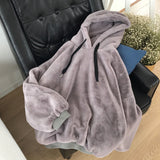 Hoodie Men Autumn and Winter Warm Double-sided Plush Solid Color Ins Loose Long-sleeved Jacket Casual Couple Hooded Sweatshirts