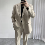 Fashion Trend Double Breasted Suits Sets Blazer Jacket Pant Men Korean Business Casual Loose Suits Male Dress Wedding Suits