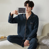 Men's Pajama Set Long Sleeve Trouser Men Autumn Winter Sleepwear Cotton Pyjamas Male Casual Loungewear Home Clothes 2 Piece Suit