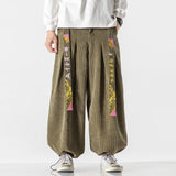 Foesce Chinoiserie Belt Fashion Loose Casual Men's Harajuku Corduroy Sports Pants Jogging Pants Plus Size Couple Ladies Harem Pants