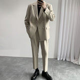 Fashion Trend Double Breasted Suits Sets Blazer Jacket Pant Men Korean Business Casual Loose Suits Male Dress Wedding Suits