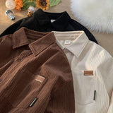 Corduroy Long Sleeve Polo Shirts for Men Fashion Retro Autumn and Winter New Loose Harajuku Casual Shirt Coat Men Clothing