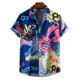 Men Short Sleeve Ethnic Style Printed Shirt Geometric Folk Pattern Floral Shirt Casual Summer Hawaiian Holiday Camisa Tops