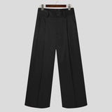 Foesce Men Casual Pants Solid Color Button High Waist Leisure Wide Leg Trousers Men Pockets Streetwear Fashion Pantalon