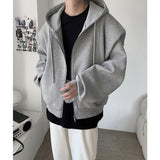 Black Gray Shoulder Pad Hoodies Men Fashion Casual Cardigan Sweatshirt Mens Streetwear Korean Loose Zipper Hooded Hoodie Men