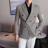 Fashion Brand Blazers Men Smart Casual Suit Lattice Pattern Korean Version Plaid Male Slim Fit double-breasted Blazers 3XL