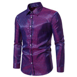 Men's New Spring and Autumn Long Sleeve Shirt Jacquard Bright Face Casual High Quality Men's Top