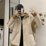 Men's Jackets Spring Autumn Woolen Suit Jacket Loose Retro Long Sleeves Single-breasted Turndown Collar Color Matching Coats