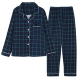 Long Sleeve Cardigan Sleepwear Clothes with Long Trousers Two Piece Sets Ladies Plaid Design Shirt Pajamas Home Pyjamas Women