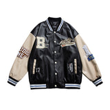 Mens Varsity PU Leather Baseball Jacket Men Women Vintage Embroidery Letter Patchwork College Coats Hip Hop Bomber Coat Unisex