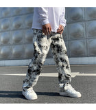 Mens Fashion Printed jeans Spring Mopping Trousers Jeans Korean Style High Street Loose Hip Hop Wide-leg Jean Pants