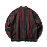 Men's American Streetwear Fashion Vintage Hip Hop Stripe Pullover Sweater Male Shoulder Drop Loose Casual Knitwear Sweater