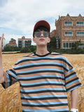 Hip Hop Striped T-shirt Men High Street Cec Harajuk Trend Short-sleeved Shirt Women Oversize Hong Kong Style Streetwear