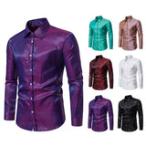 Men's New Spring and Autumn Long Sleeve Shirt Jacquard Bright Face Casual High Quality Men's Top