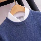 100% Merino Wool Sweater Men's Round Neck Thickened Tops Autumn Winter New Soft Warm Casual Solid Color Knitted Pullover