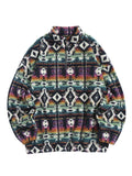 Hoodie for Men Ethnic Aztec Print Fluffy Sweatshirt Zip Up Streetwear Pullover Loose Turtleneck Sweats Unisex Style NEW