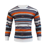 Spring and Autumn Men's New Loose Crewneck Sweater Waffle Digital Printing Colorful Striped Casual Sweater