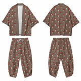 2PCS Men Print Mushroom Robe Sets Summer Rayon Pajamas Suit Cardigan Kimono Lagre Size Sleepwear Pant Casual Home Clothes