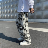 Mens Fashion Printed jeans Spring Mopping Trousers Jeans Korean Style High Street Loose Hip Hop Wide-leg Jean Pants