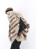 Foesce Niche Irregular Color Contrast Zebra Print Round Neck Men Sweater Loose Mohair Sweater Trend High Male Pullover