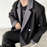 Foesce Dark Black Stitching Small Jacket Male Korean Version Casual Temperament Design Sense Niche Blazers Coat Y2K