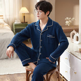 Men's Pajama Set Long Sleeve Trouser Men Autumn Winter Sleepwear Cotton Pyjamas Male Casual Loungewear Home Clothes 2 Piece Suit