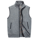 Men's Knitted Sweater Vest  Stand-Up Collar Zinpper 100% Cotton Soild Cardigans Autumn Sleeveless Top Casual Loose Golf Man Vest