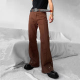 Foesce New Fashion Vintage Brown Baggy Men Cargo Flare Jeans Pants High Street Hip Hop Women Casual Loose Denim Trousers Pantalon