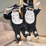 Foesce Couples Pajamas Jumpsuits  Women Men Adult Winter Thicken Hoodies Pyjamas Sleepwear Anime Cat Korean Loose Onesie Soft Warm Home