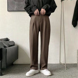 Foesce Brown/Black Suit Pants Men Fashion Society Mens Dress Pants Korean Loose Straight Casual Pants Mens Office Formal Trousers S-3XL