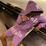 Foesce Zip Hoodie Stars Print goth Punk Sweatshirt Men's Purple hoodies Coat Pullover Gothic Oversized hoodie Y2k jacket emo