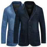 Blazers Jacket Men Casual Denim Slim Pocket Splicing Coat Men's Long Sleeve Single-Breasted Turn-down Collar Blazers Jacket