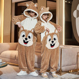 Winter Couple Pajamas Jumpsuits Women Men Warm Thicken Cartoon Shark Kawaii Sleepwear One-Pieces Lovers Pyjamas Hoodie