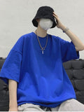 Cotton Street Short Sleeve T-Shirt Men's New Harajuku Trend Flocking Klein Blue Streetwear Unisex Hip Hop Y2K Top