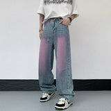 Foesce Cyber Y2K Fashion Purple Painting Baggy Jeans Pants For Men Clothing Straight Women Wide Leg Denim Trousers Vetements Homme