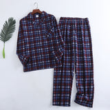 Foesce Plaid Design Multi Colors Warm Cotton Flannel Long-sleeved Trousers Pajamas for Men Autumn and Winter Homewear Sleepwear Sets