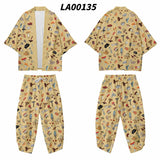 2PCS Men Print Mushroom Robe Sets Summer Rayon Pajamas Suit Cardigan Kimono Lagre Size Sleepwear Pant Casual Home Clothes