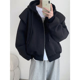 Black Gray Shoulder Pad Hoodies Men Fashion Casual Cardigan Sweatshirt Mens Streetwear Korean Loose Zipper Hooded Hoodie Men