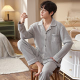 Men's Pajama Set Long Sleeve Trouser Men Autumn Winter Sleepwear Cotton Pyjamas Male Casual Loungewear Home Clothes 2 Piece Suit