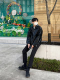 Foesce Korean Style Biker Lapel Men PU Leather Jacket New Autumn Black Zipper Coats Simple Chic Design Loose Jackets